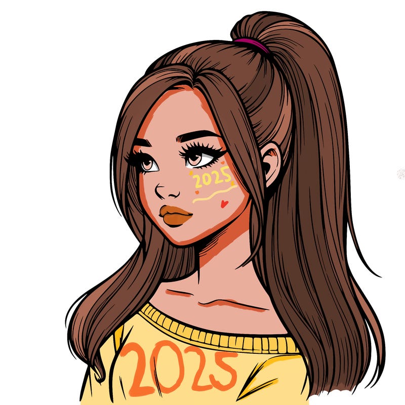 realistic girl with a high ponytail