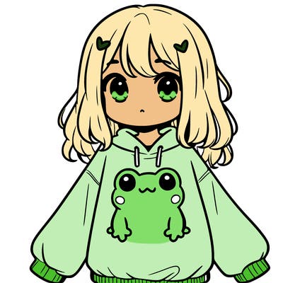 girl wearing frogging sweatshirt