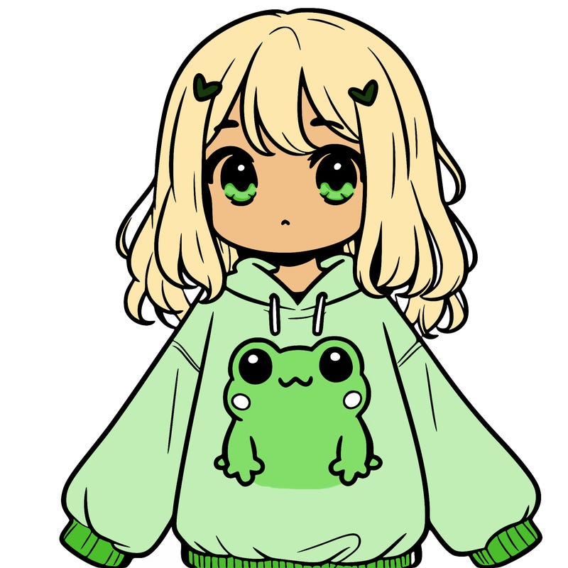 girl wearing frogging sweatshirt