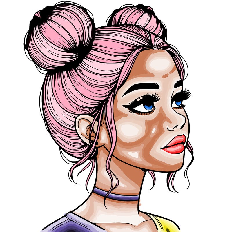 realistic girl with buns on the top of her head