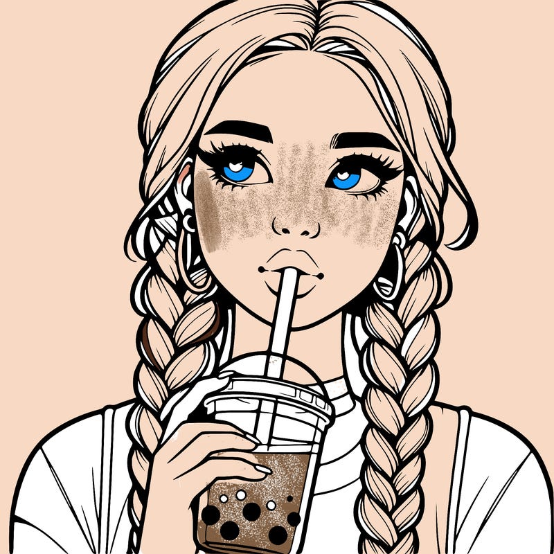 realistic girl with braided hair drinking boba