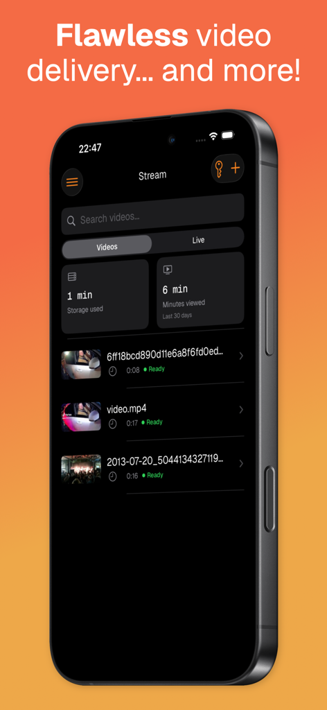 Interface of Clouder for Cloudflare showing Cloudflare Stream video list and analytics
