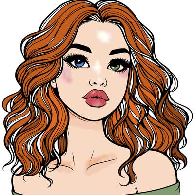 realistic girl with wavy hair and lips
