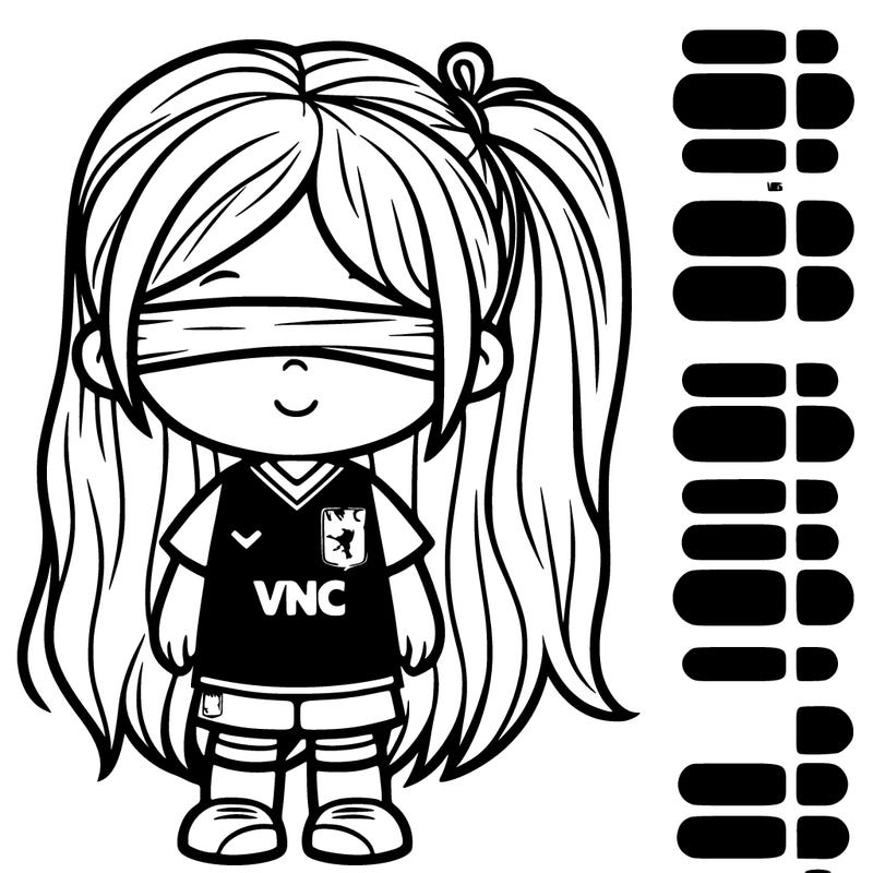 girl with aston villa football club top on and blind/brrown pony tail