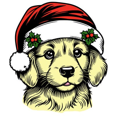 realistic dog wearing a santa hat