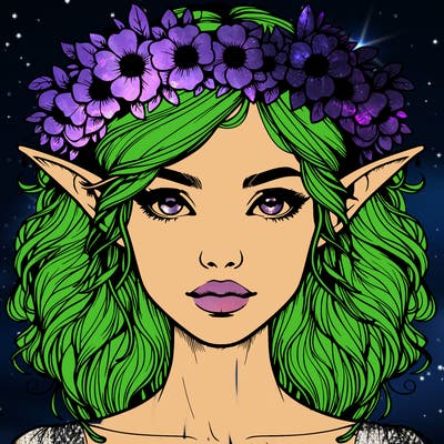 realistic female elf with flower crown