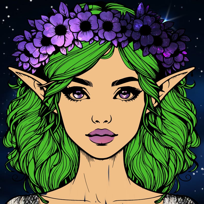 realistic female elf with flower crown