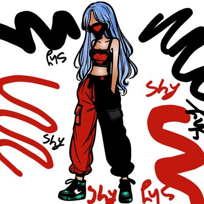 girl in baggy pants crop top and long hair