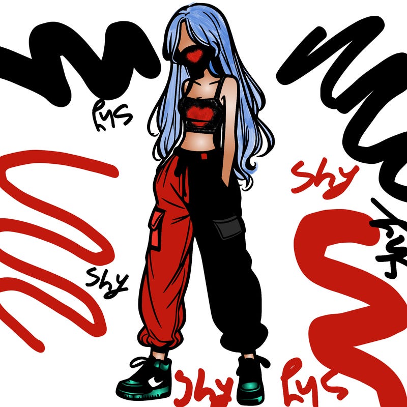 girl in baggy pants crop top and long hair