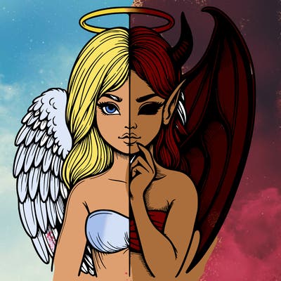 realistic angel half demon