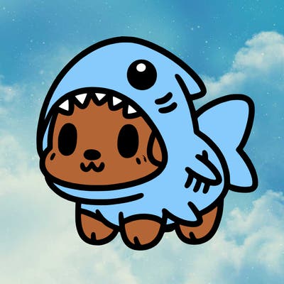 cute dog wearing a shark costume