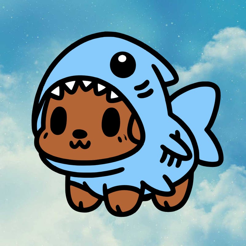 cute dog wearing a shark costume