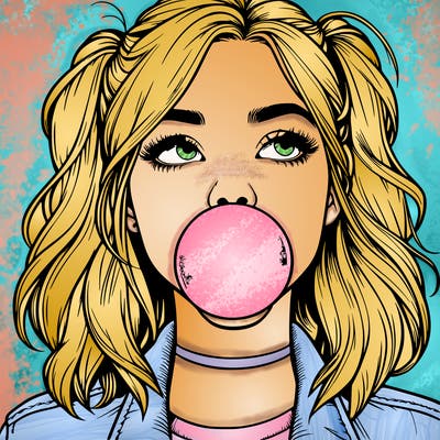 realististic girl blowing bubble -gum