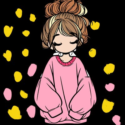 girl with baggy sweatshirt and messy bun