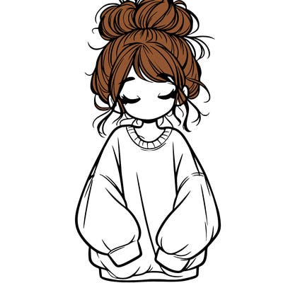 girl with baggy sweatshirt and messy bun