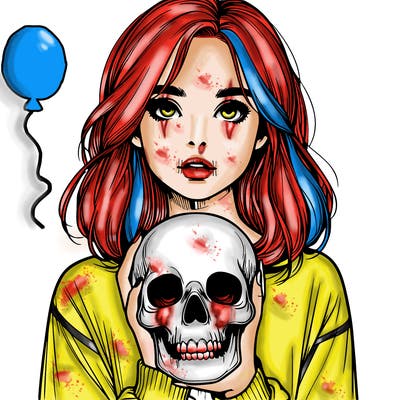 realistic girl holding a skull