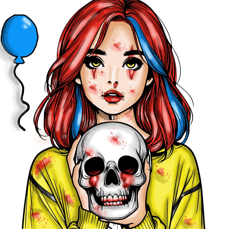 realistic girl holding a skull