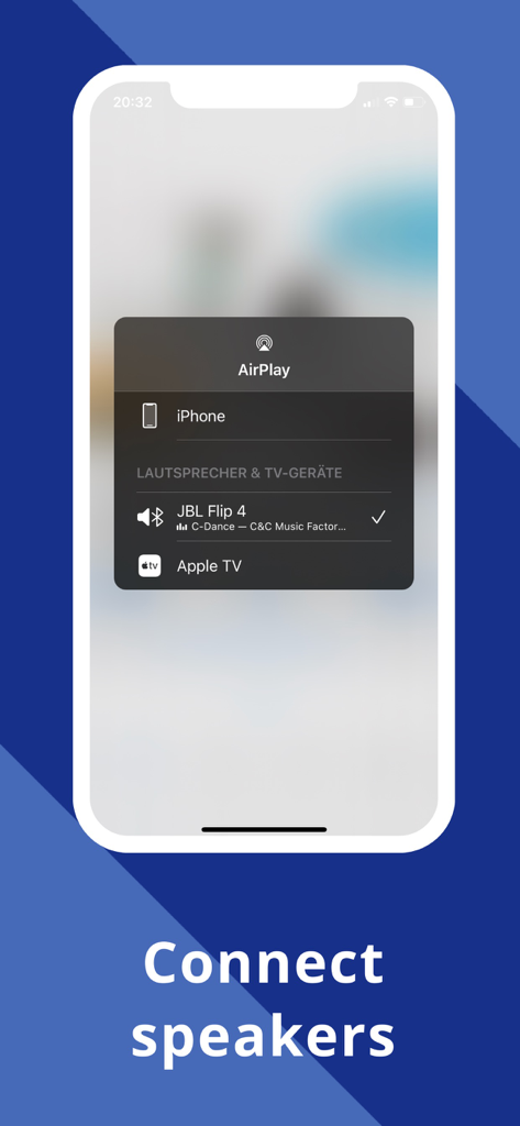 Menu to connect Internet Radio Web Tuner to external speakers via AirPlay