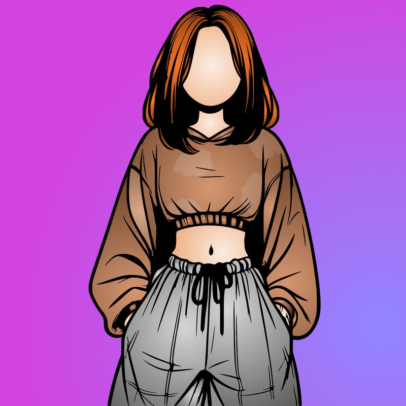 realistic girl faceless with baggy pants and a crop top