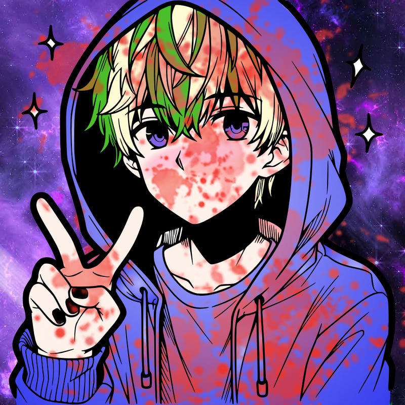 teenage manga boy in a hoodie, doing ✌