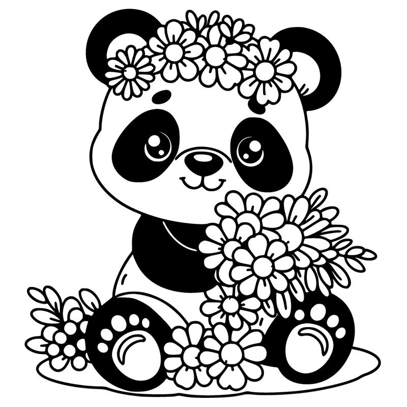 panda with flowers