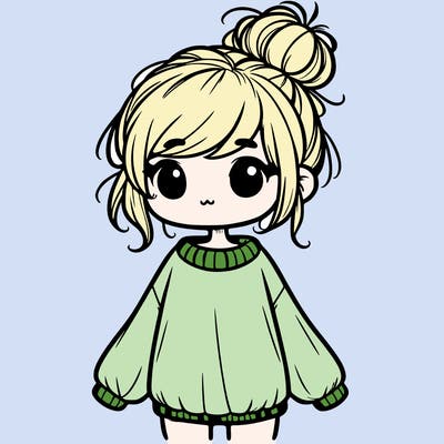 cute girl with baggy sweater and messy bun