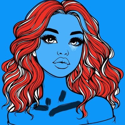 realistic girl with wavy hair and lips