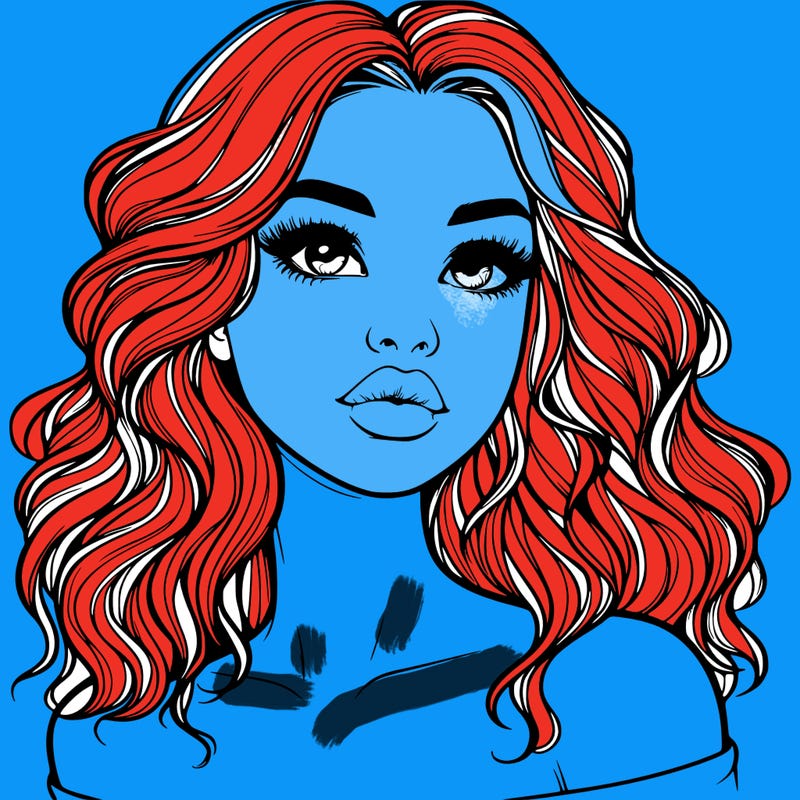 realistic girl with wavy hair and lips