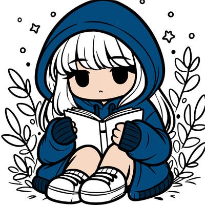 girl in oversized hoodie reading a book