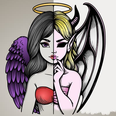 realistic angel half demon