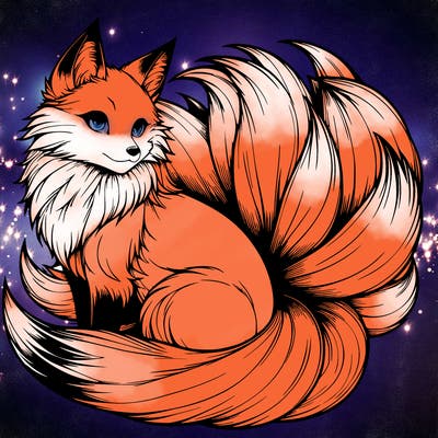 realistic detailed 9 tailed anime fox