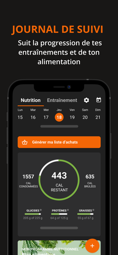 MetamorphX - MetamorphX app interface for tracking daily nutrition calories and macronutrients