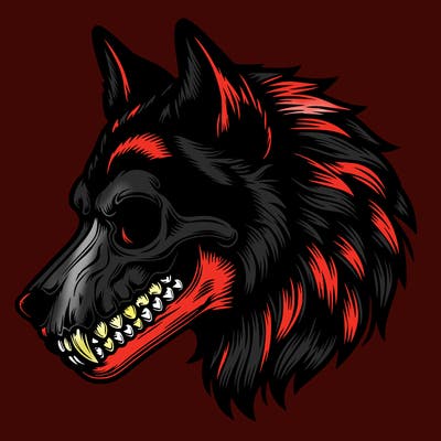 realistic wolf with skull face