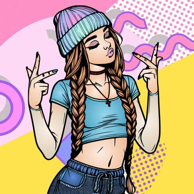 realistic teenage girl with braids and a beanie and crop top doing 🫶🏼