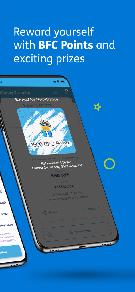 BFC Pay - BFC Payアプリのインターフェース。送金取引で獲得したポイントが表示されています。