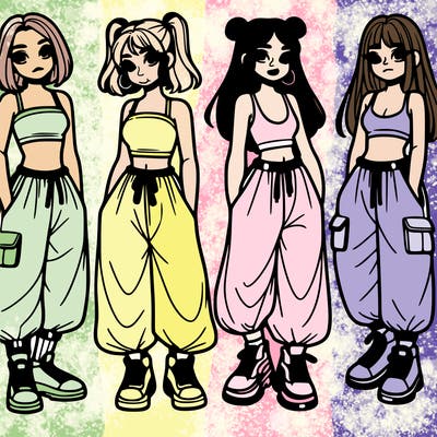 girls with crop top with baggy pants