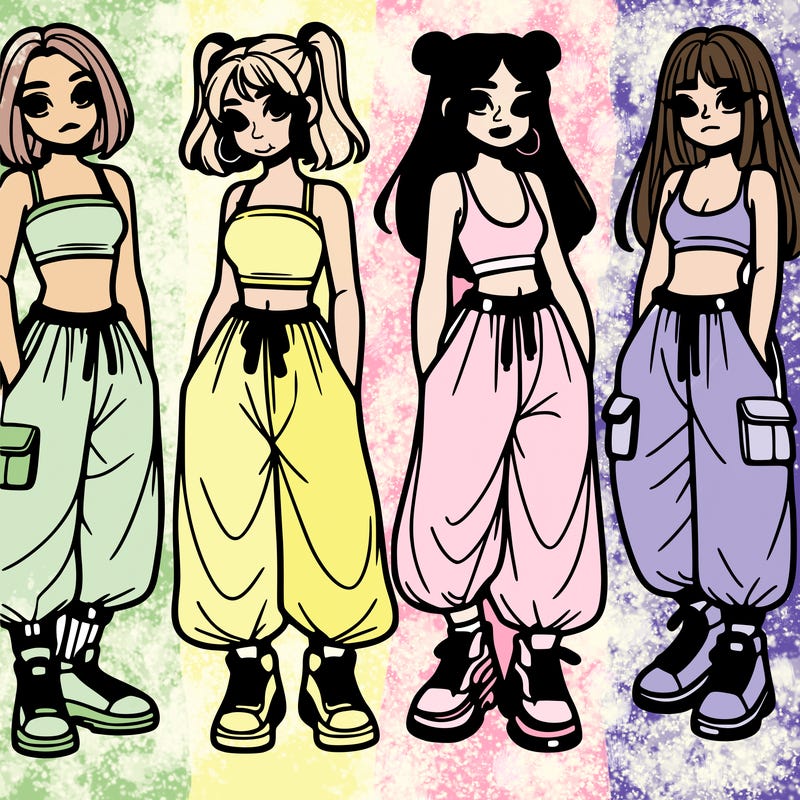 girls with crop top with baggy pants