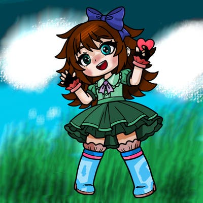 gacha life character girl with wide eyes and a smile