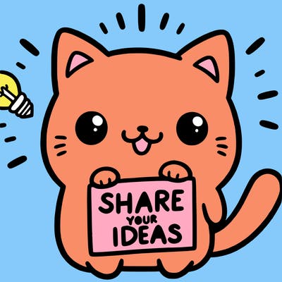 a cute cat saying share your ideas