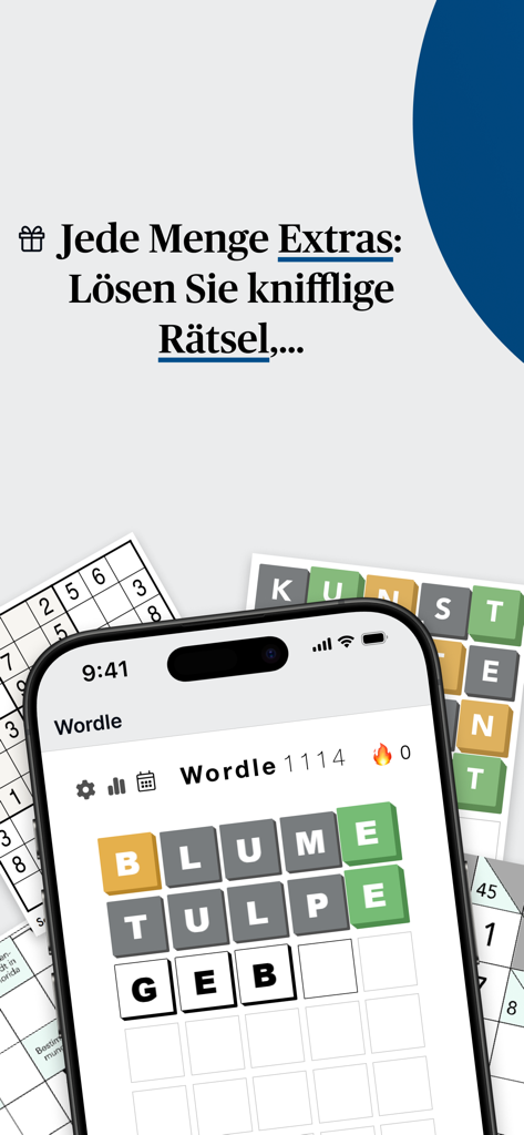Smartphone displaying a German Wordle game and Sudoku puzzles within the SZ ePaper app