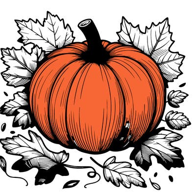 pumpkin with fallen leafs around it realistic