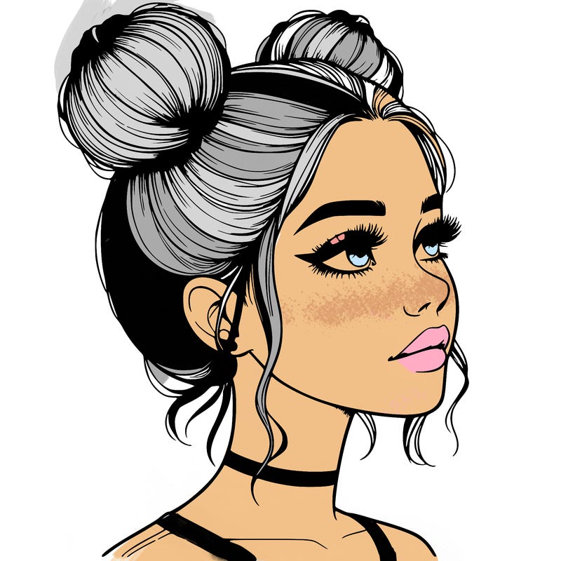 realistic girl with buns on the top of her head