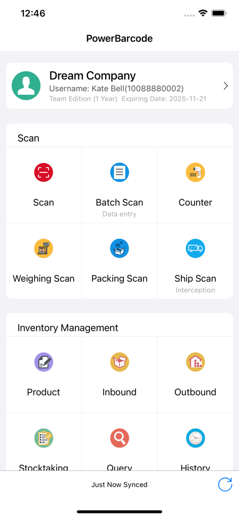 Dashboard of Power Barcode Scanner showing scanning and inventory management tools for businesses
