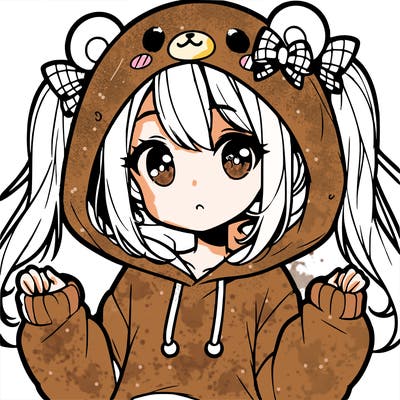 cute anime girl with ponytails and a cute bear hoodie