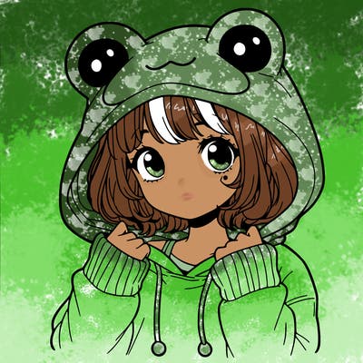 a cute teenage girl wearing a frog hoodie