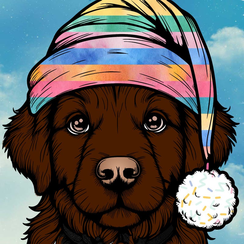 realistic dog with a christmas hat