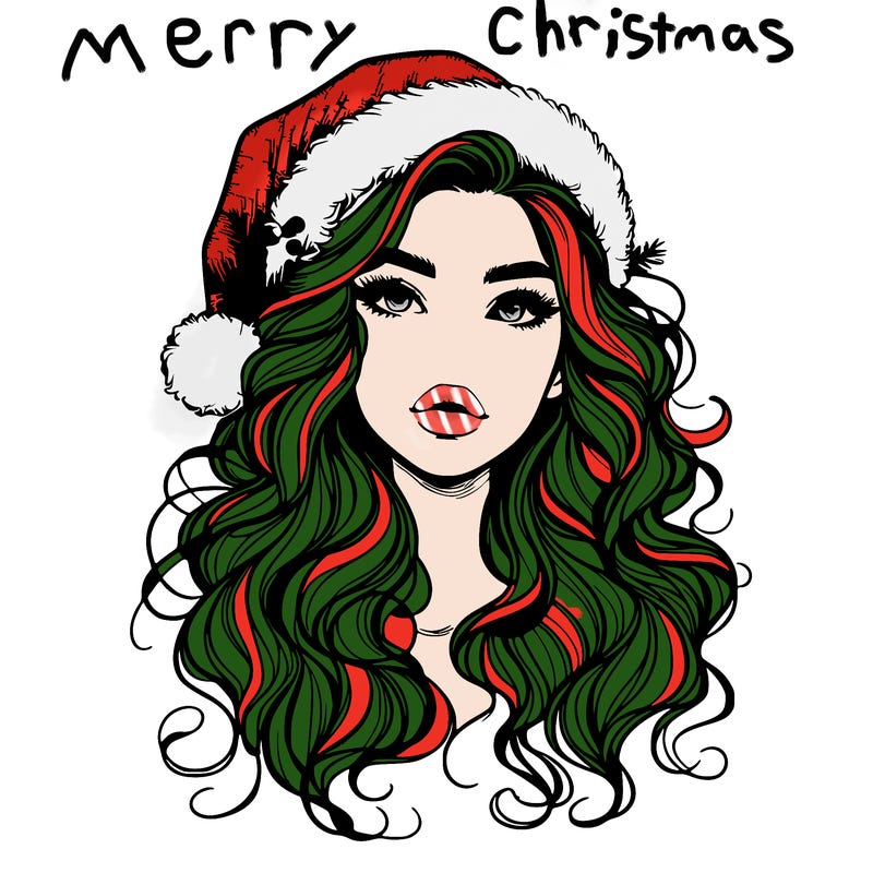 realistic christmas girl with wavy hair and lips