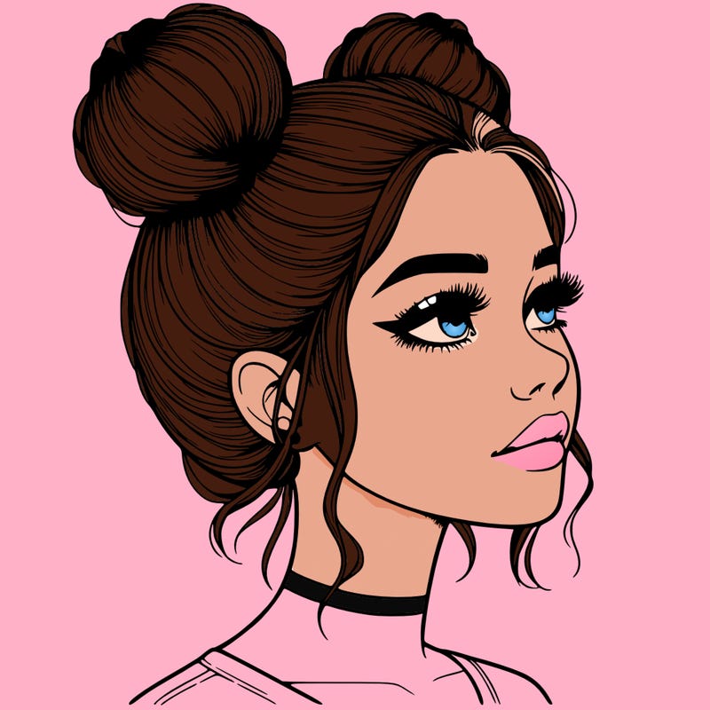 realistic girl with buns on the top of her head