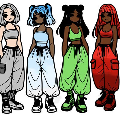 girls with crop top with baggy pants