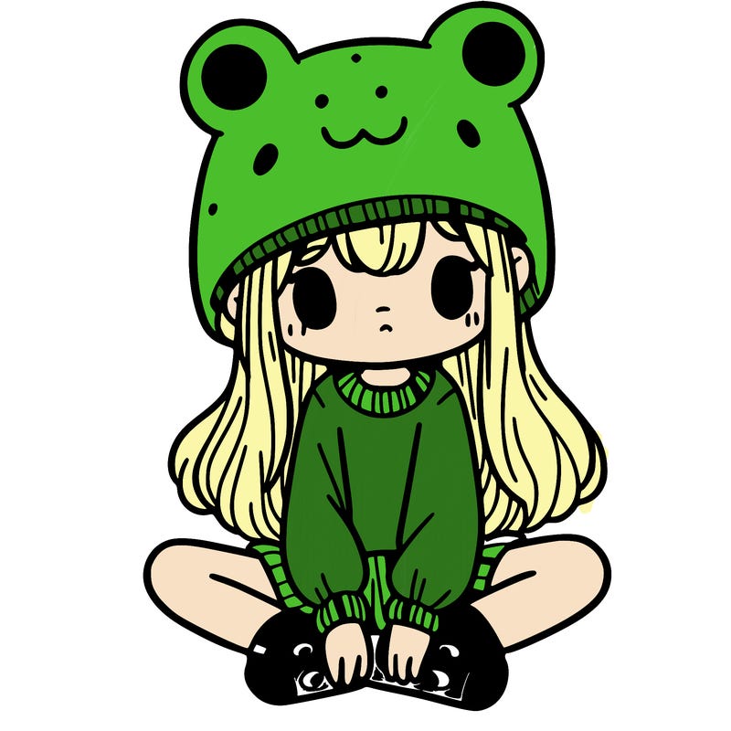 a girl wearing a frog hat and some frog socks